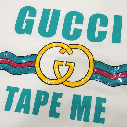 Gucci Cotton Tape ME Sequin Decoration Front Logo Short Sleeve Top White — view 6
