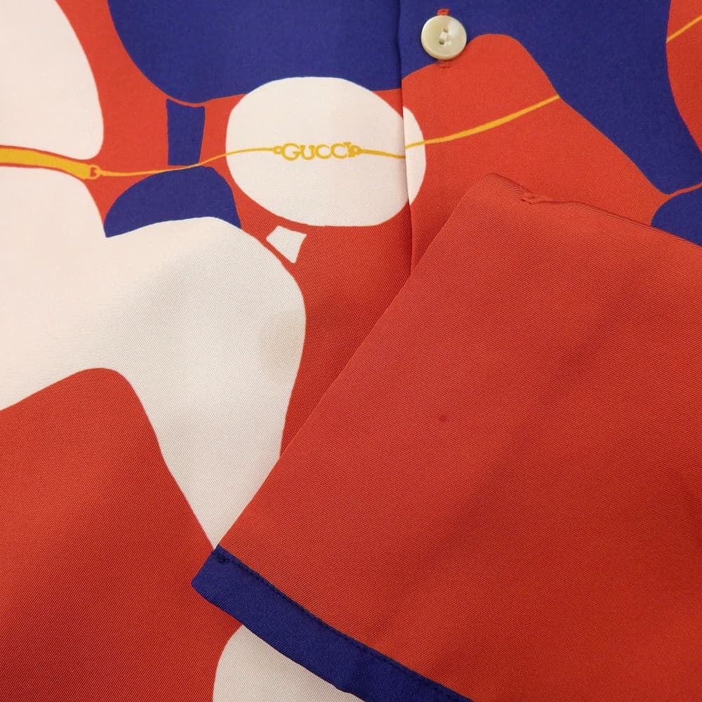 Gucci Silk Twill Dog Print Open Collar Shirt Top — view 5