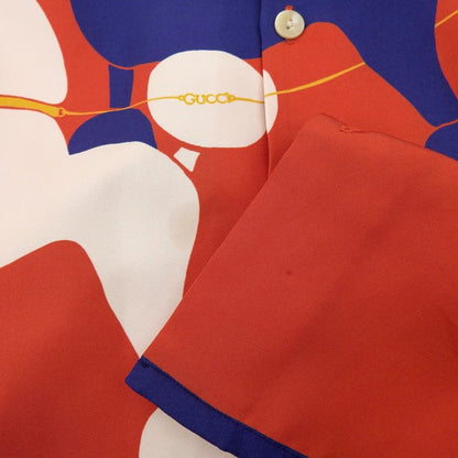 Gucci Silk Twill Dog Print Open Collar Shirt Top — view 5