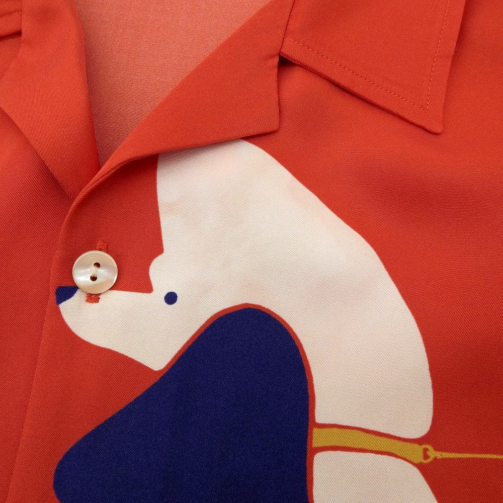 Gucci Silk Twill Dog Print Open Collar Shirt Top — view 4