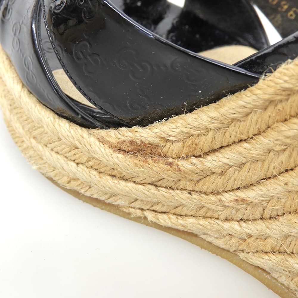 Gucci Micro Guccissima Patent Leather Wedge Sole Sandals Shoes Black 37.5 — view 3