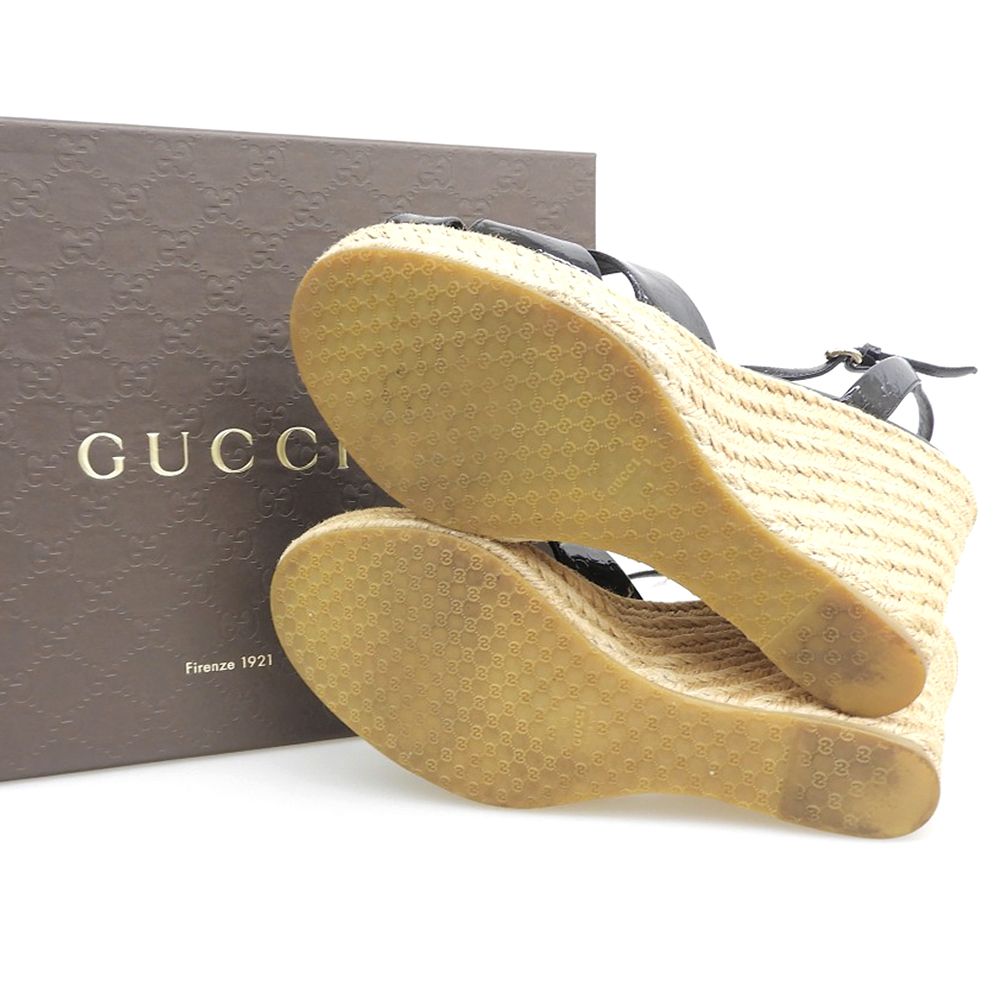 Gucci Micro Guccissima Patent Leather Wedge Sole Sandals Shoes Black 37.5 — view 2