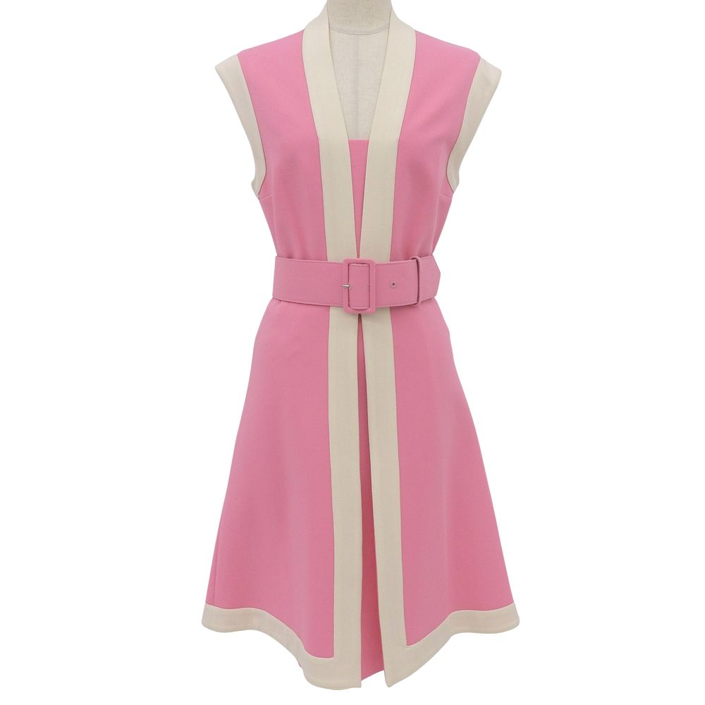 Gucci GG Belt Jersey Sleeve Dress Pink