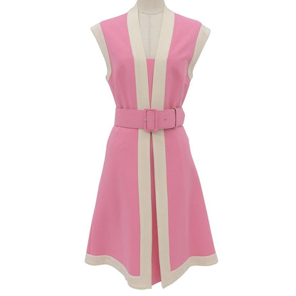 Gucci GG Belt Jersey Sleeve Dress Pink