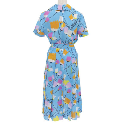 Gucci Cotton Linen Flower Print Short Sleeve Shirt Dress Light Blue 38 — view 2
