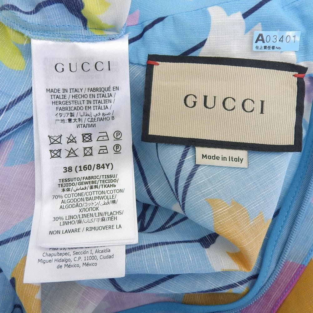 Gucci Cotton Linen Flower Print Short Sleeve Shirt Dress Light Blue 38 — view 3