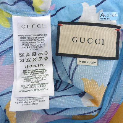 Gucci Cotton Linen Flower Print Short Sleeve Shirt Dress Light Blue 38 — view 3