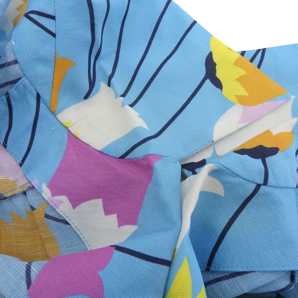 Gucci Cotton Linen Flower Print Short Sleeve Shirt Dress Light Blue 38 — view 4