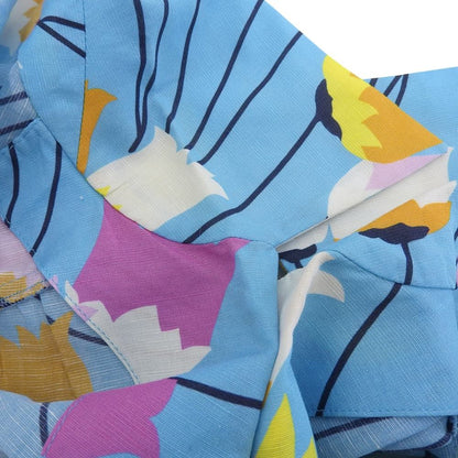 Gucci Cotton Linen Flower Print Short Sleeve Shirt Dress Light Blue 38 — view 4
