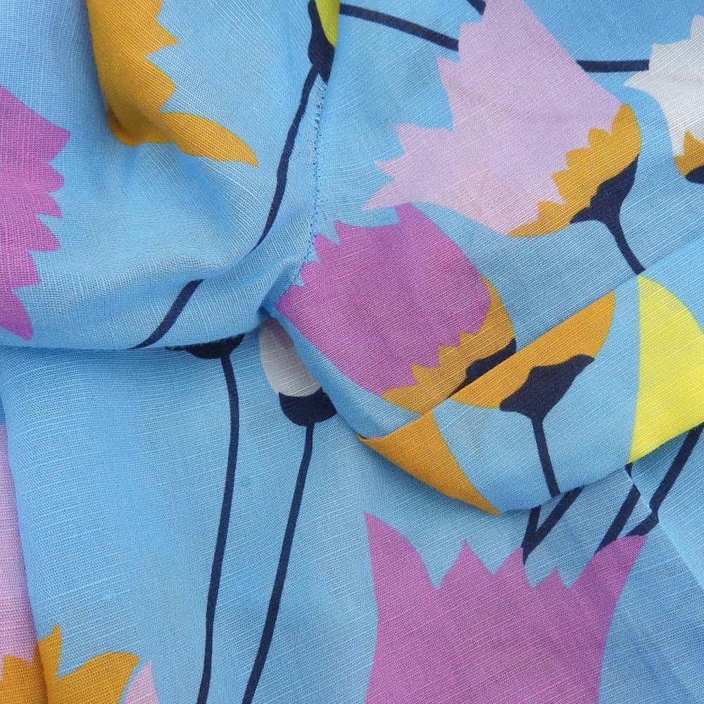 Gucci Cotton Linen Flower Print Short Sleeve Shirt Dress Light Blue 38 — view 5