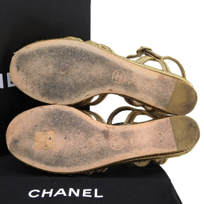 Chanel Metal CC Logo Braided Wedge Sole Sandals Espadrilles Gold 36c — view 2