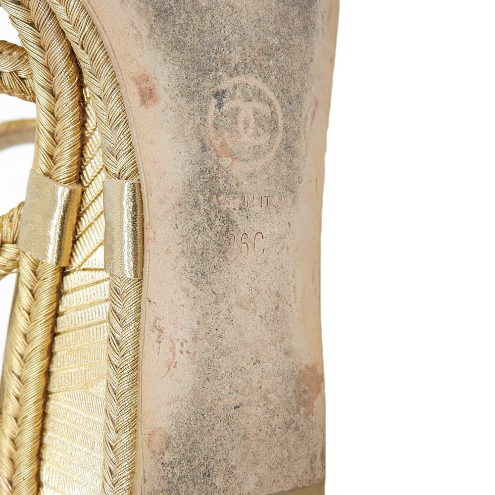 Chanel Metal CC Logo Braided Wedge Sole Sandals Espadrilles Gold 36c — view 6