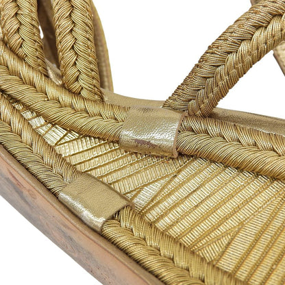Chanel Metal CC Logo Braided Wedge Sole Sandals Espadrilles Gold 36c — view 4