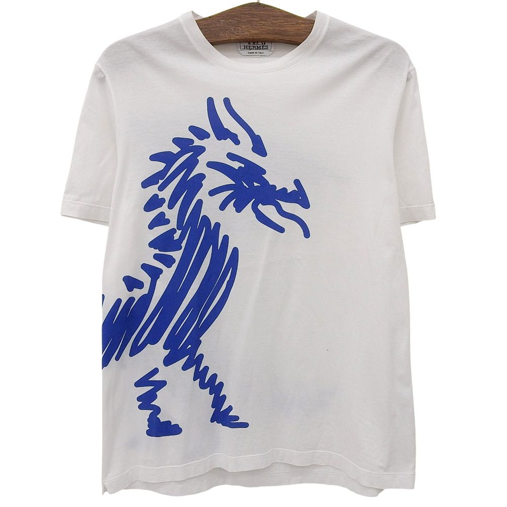 Hermes Cotton 100% Dragon Print T-Shirt Top White