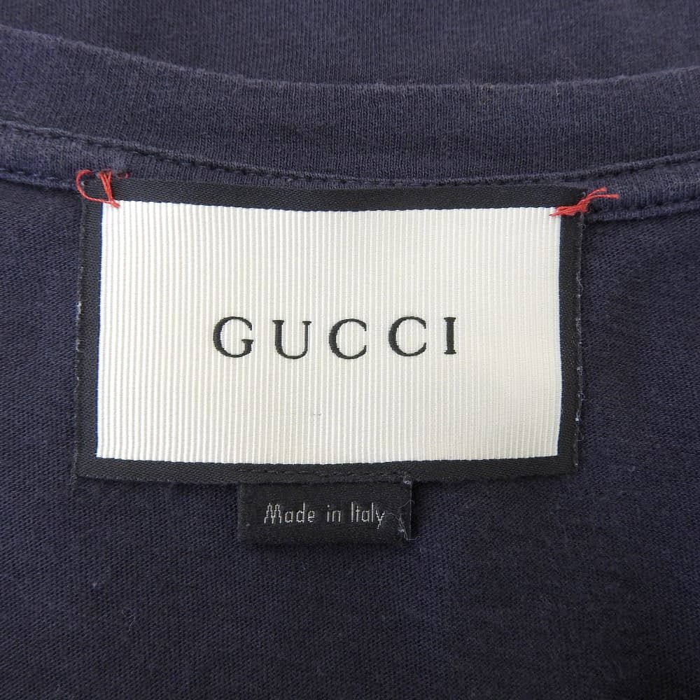 Gucci Cotton Emblem T-Shirt Top Navy — view 3