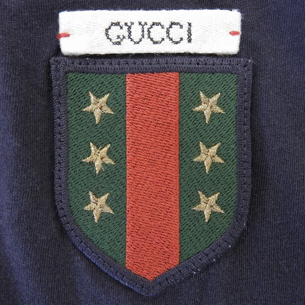Gucci Cotton Emblem T-Shirt Top Navy — view 6
