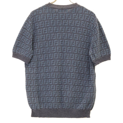 Fendi Blue Linen Cotton FF All Over Pattern Short Sleeve Knit Pullover 50 — view 2