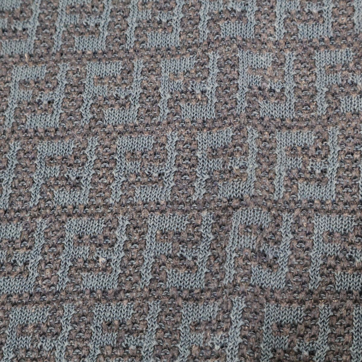 Fendi Blue Linen Cotton FF All Over Pattern Short Sleeve Knit Pullover 50 — view 9