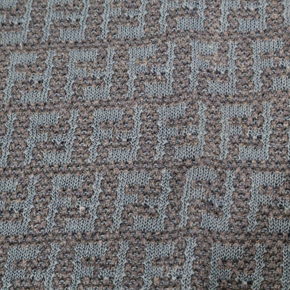 Fendi Blue Linen Cotton FF All Over Pattern Short Sleeve Knit Pullover 50 — view 9
