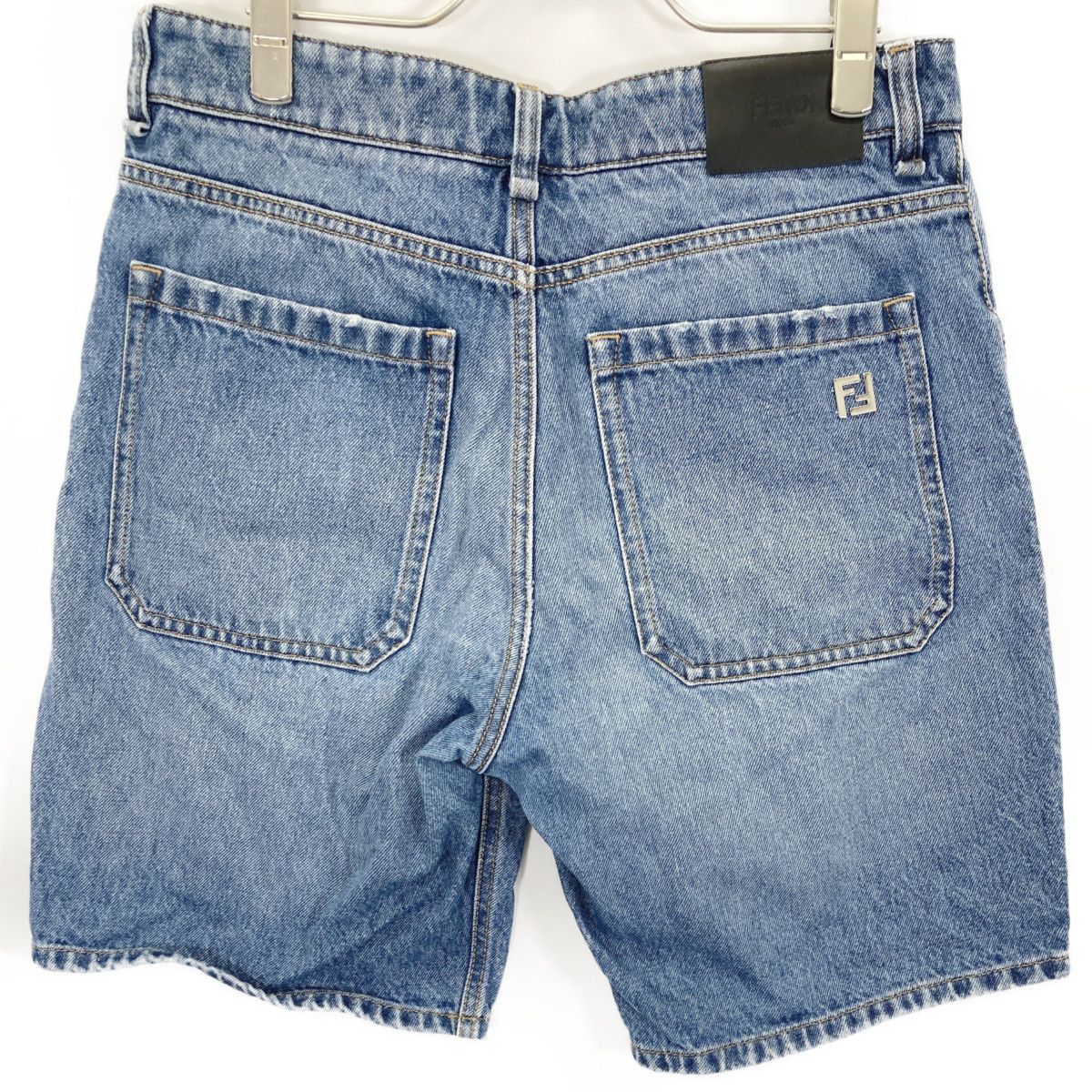 Fendi Blue Cotton FF Metal Plate Zip Fly Denim Shorts — view 2