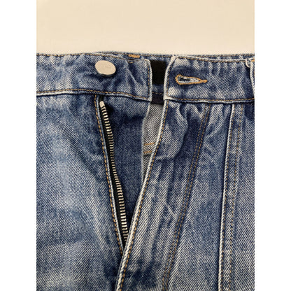 Fendi Blue Cotton FF Metal Plate Zip Fly Denim Shorts — view 3