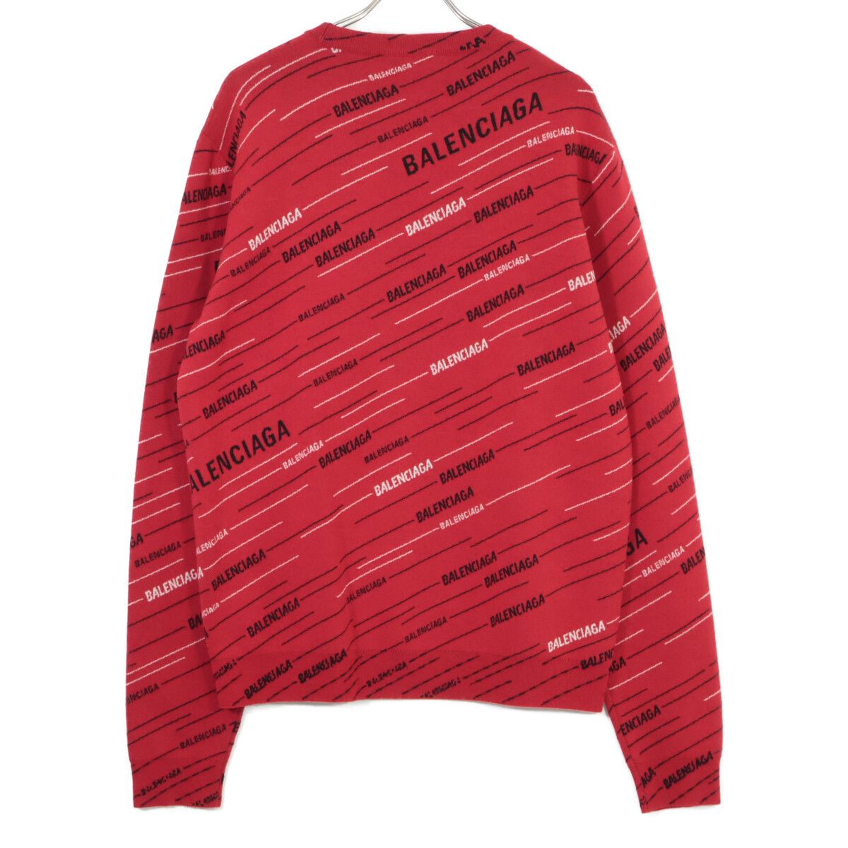 Balenciaga Red Jacquard Logo Oversize Crew Neck Knit Sweater — view 2