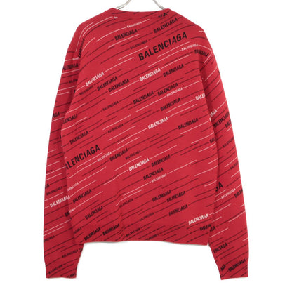 Balenciaga Red Jacquard Logo Oversize Crew Neck Knit Sweater — view 2
