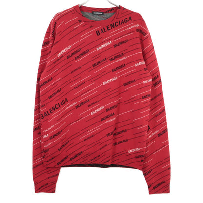 Balenciaga Red Jacquard Logo Oversize Crew Neck Knit Sweater