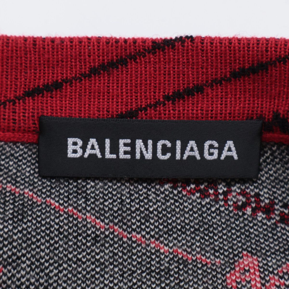 Balenciaga Red Jacquard Logo Oversize Crew Neck Knit Sweater — view 3