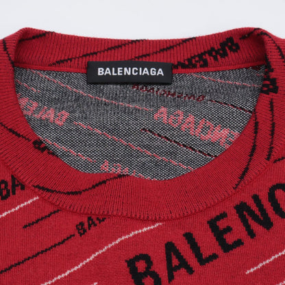 Balenciaga Red Jacquard Logo Oversize Crew Neck Knit Sweater — view 5