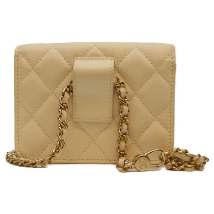 Chanel White Caviar Quilted Ribbon Chain Belt Mini Pouch — view 3