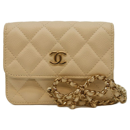 Chanel White Caviar Quilted Ribbon Chain Belt Mini Pouch