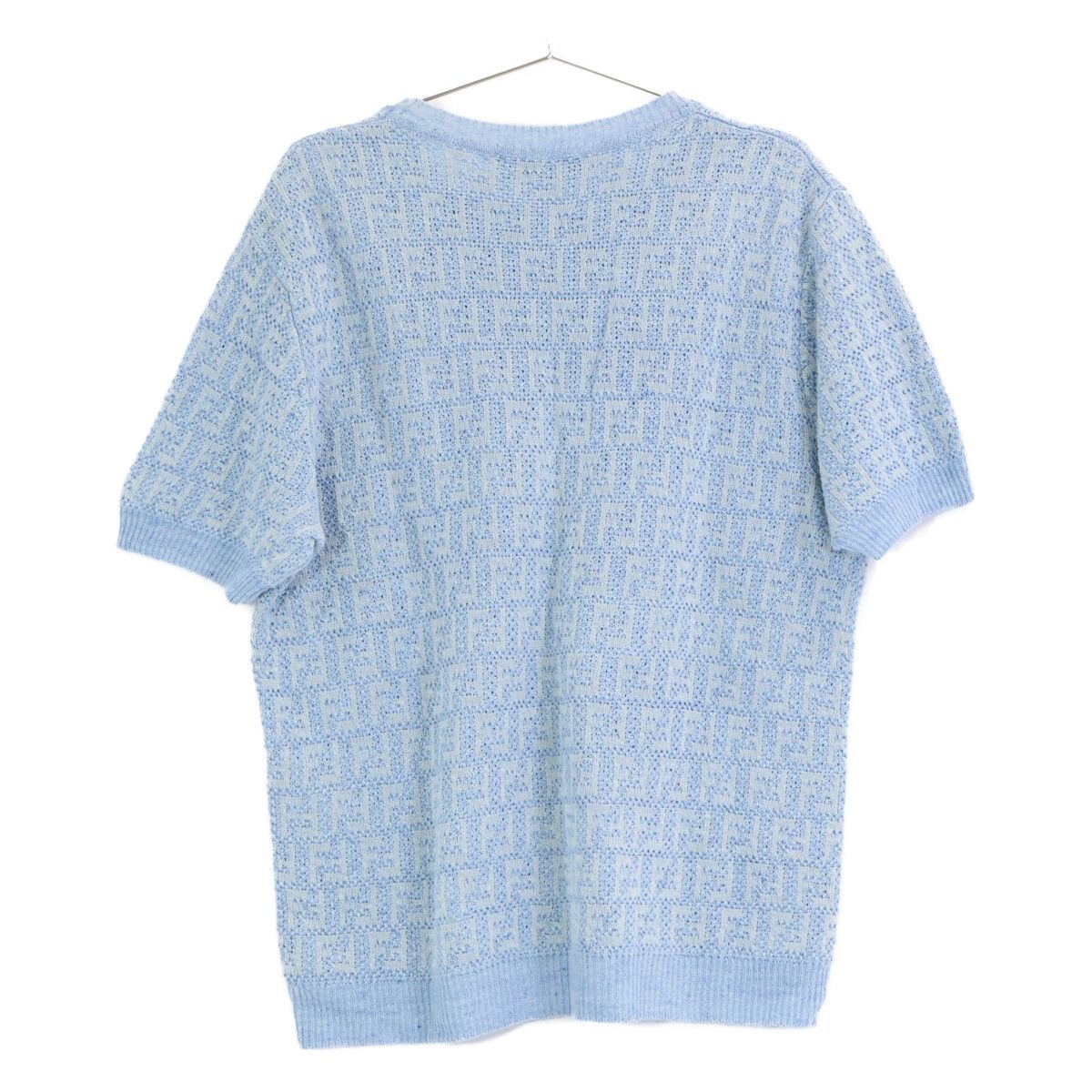 Fendi Light Blue Linen Cotton FF All Over Pattern Short Sleeve Knit Pullover 50 — view 2