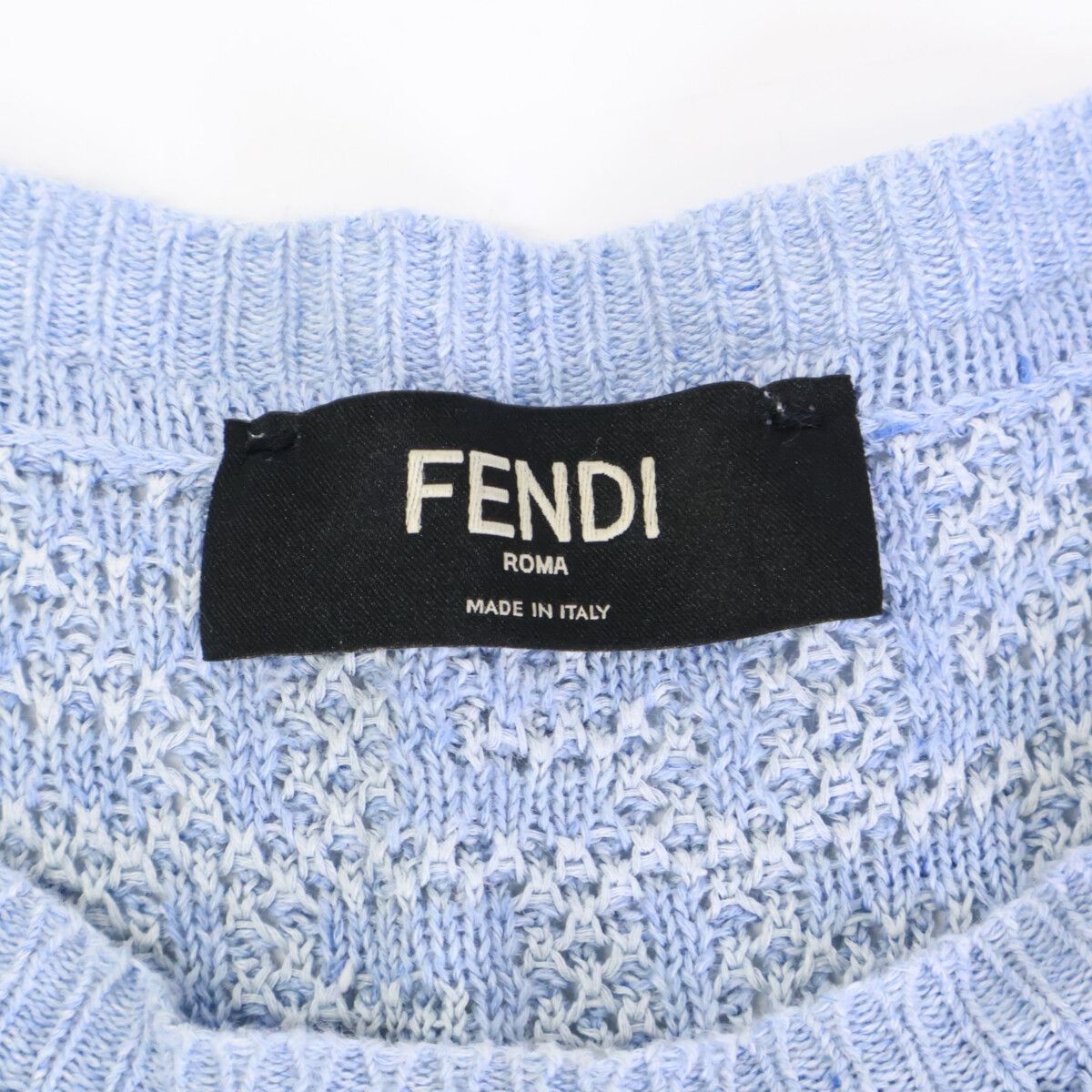 Fendi Light Blue Linen Cotton FF All Over Pattern Short Sleeve Knit Pullover 50 — view 3