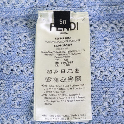 Fendi Light Blue Linen Cotton FF All Over Pattern Short Sleeve Knit Pullover 50 — view 4