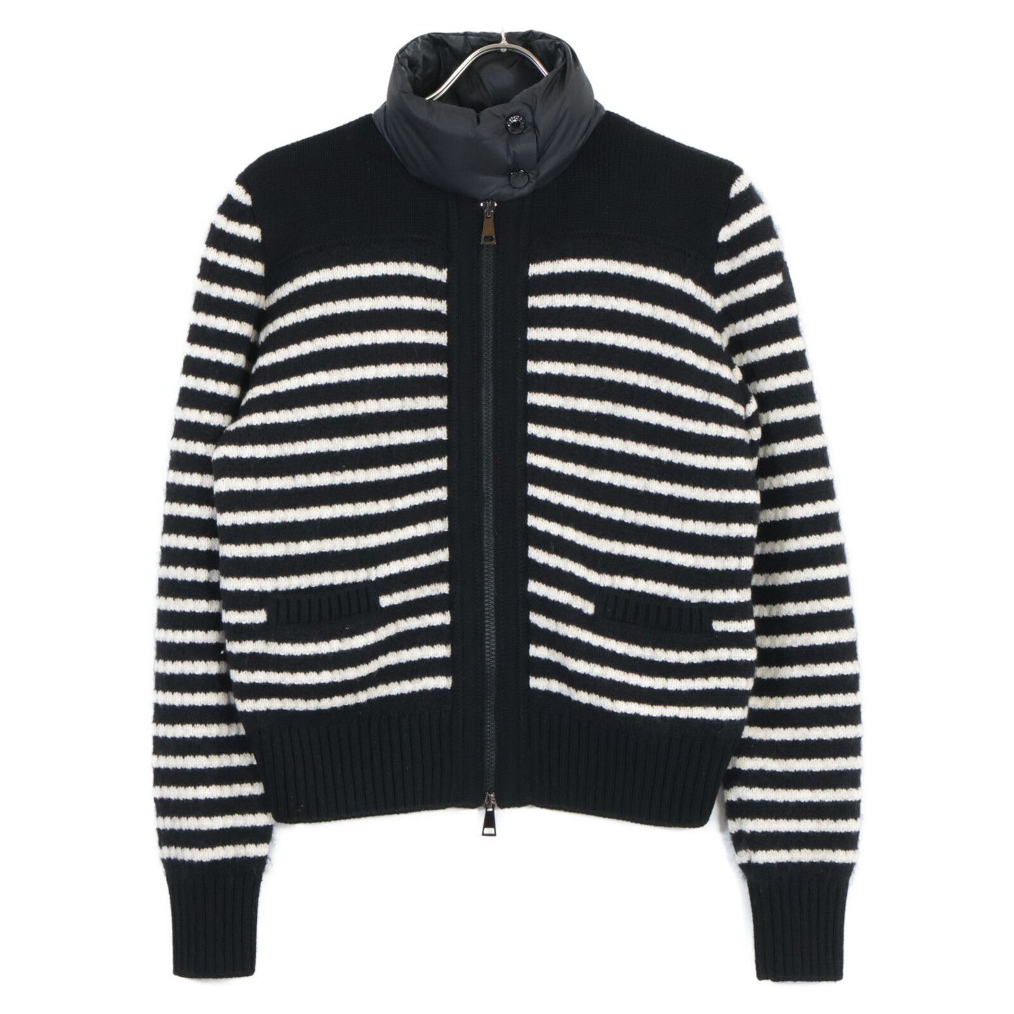 Moncler Black White Cardigan Tricot Border Jacket XS