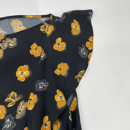 Prada Black Flower Print Ruffle Sleeve Blouse 38 — view 6