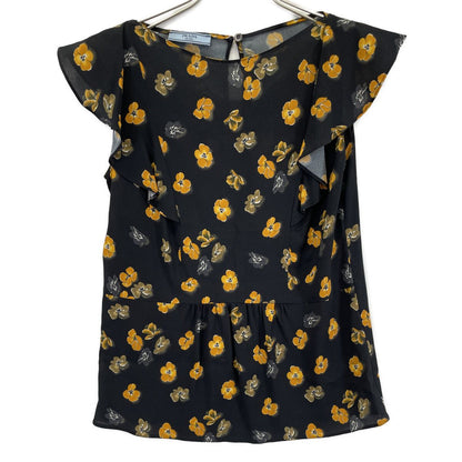 Prada Black Flower Print Ruffle Sleeve Blouse 38