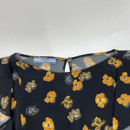 Prada Black Flower Print Ruffle Sleeve Blouse 38 — view 5