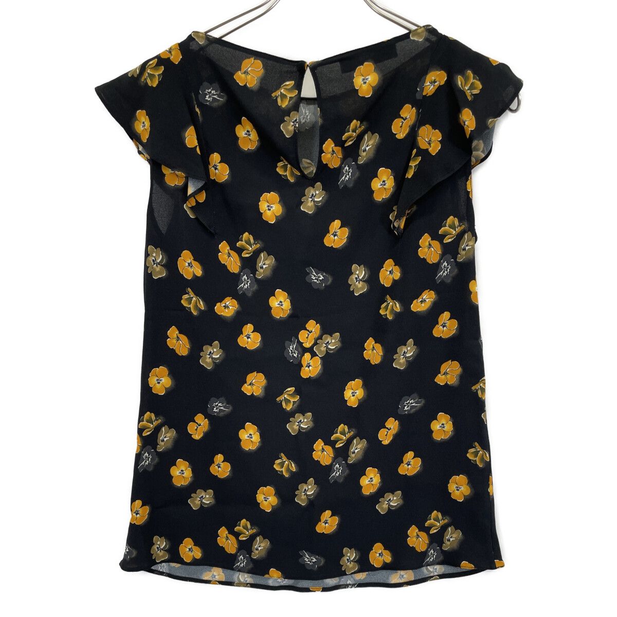 Prada Black Flower Print Ruffle Sleeve Blouse 38 — view 2