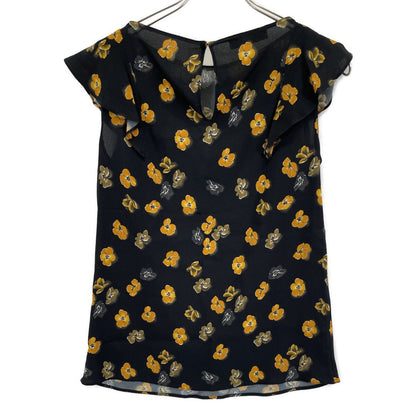 Prada Black Flower Print Ruffle Sleeve Blouse 38 — view 2