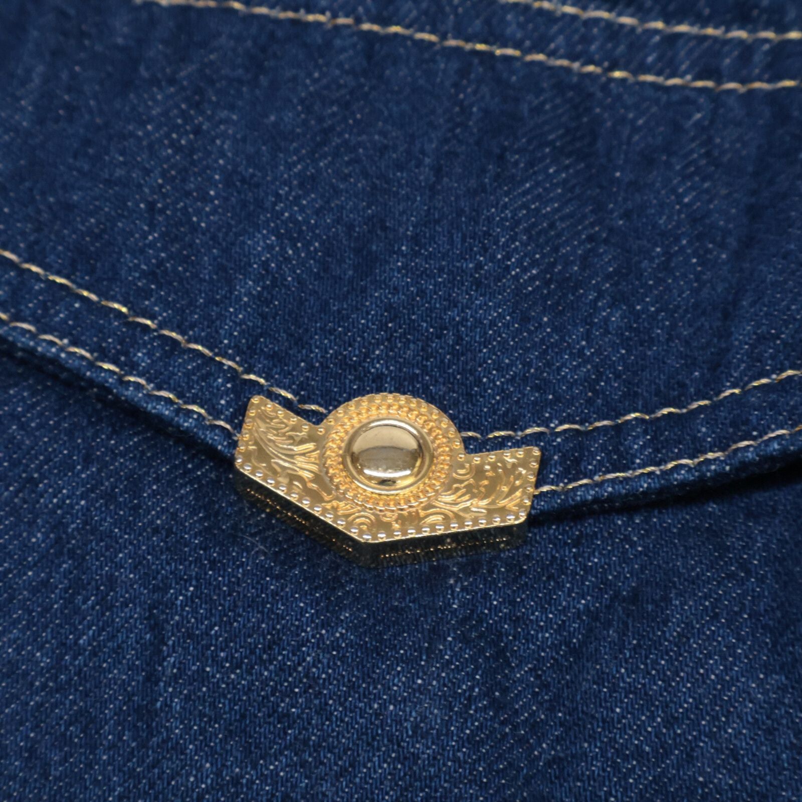 Versace Jeans Indigo Gold Button Short Sleeve Denim Shirt 36 — view 7