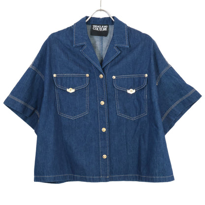 Versace Jeans Indigo Gold Button Short Sleeve Denim Shirt 36