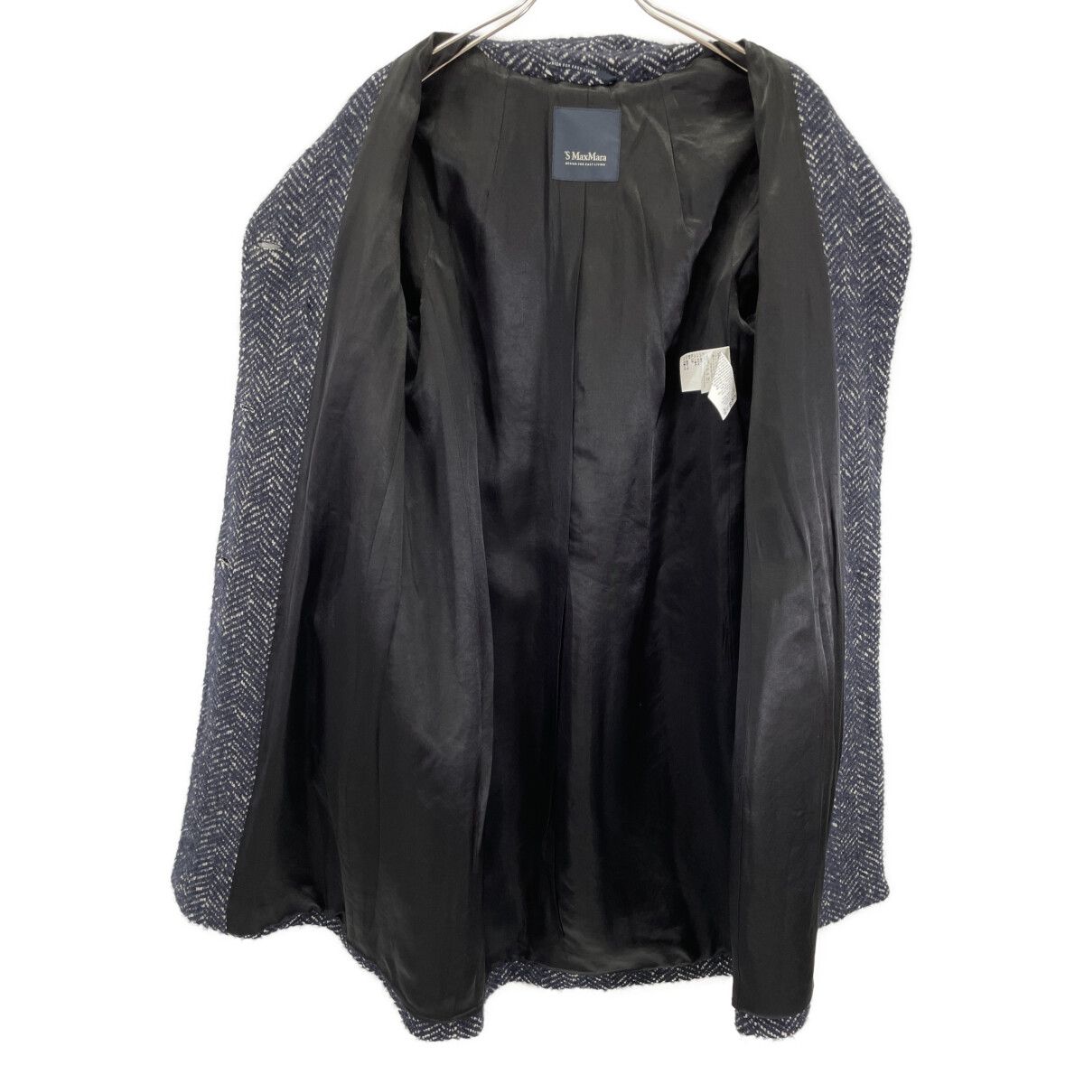 Max Mara S Maxmara Navy Wool Alpaca Herringbone Star Coat 42 — view 4