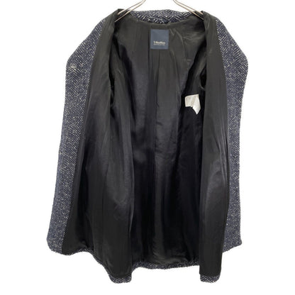 Max Mara S Maxmara Navy Wool Alpaca Herringbone Star Coat 42 — view 4