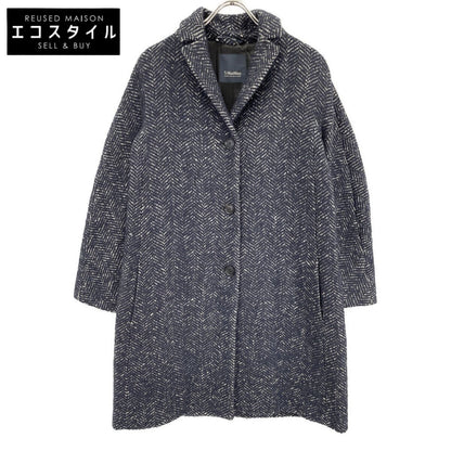 Max Mara S Maxmara Navy Wool Alpaca Herringbone Star Coat 42