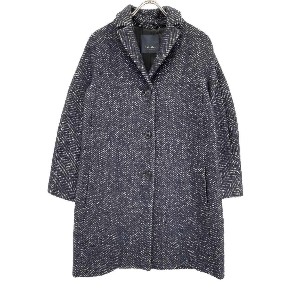 Max Mara S Maxmara Navy Wool Alpaca Herringbone Star Coat 42 — view 2