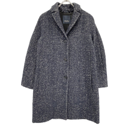 Max Mara S Maxmara Navy Wool Alpaca Herringbone Star Coat 42 — view 2