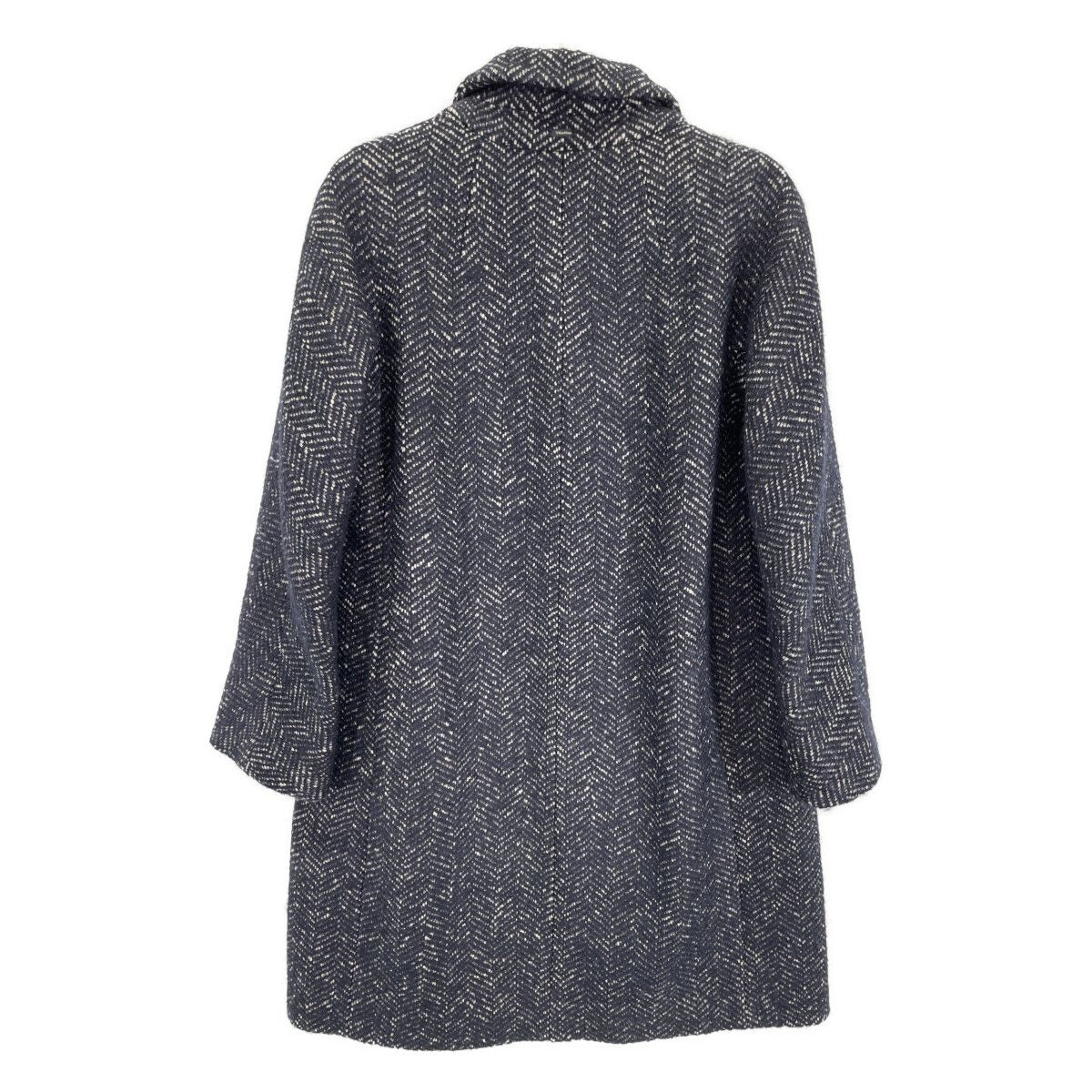 Max Mara S Maxmara Navy Wool Alpaca Herringbone Star Coat 42 — view 3