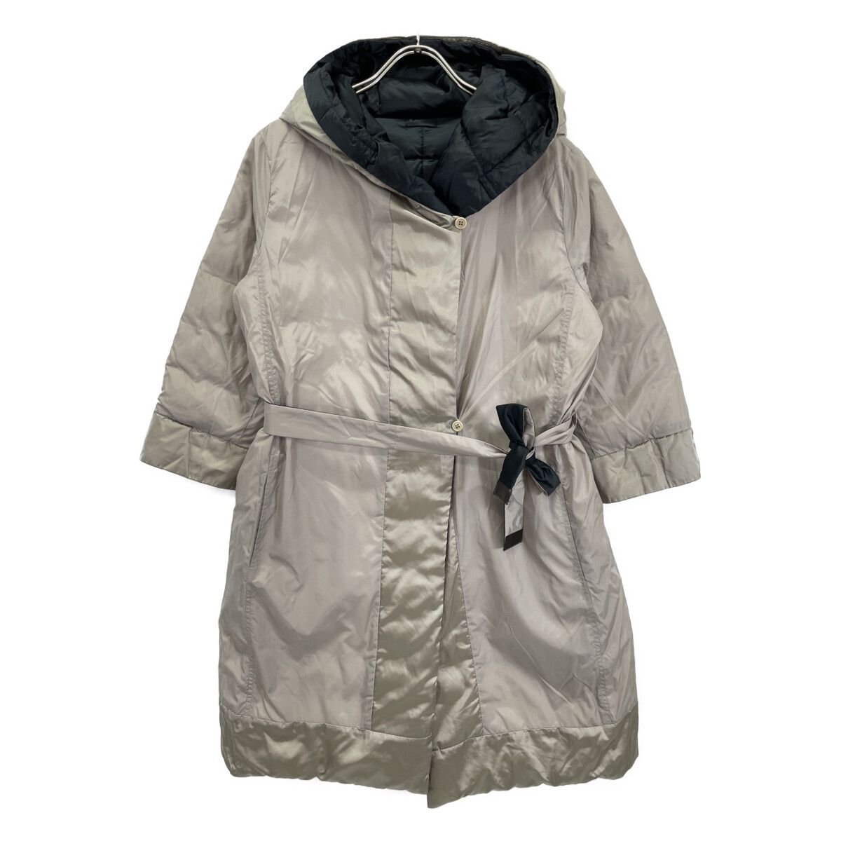 Max Mara S Maxmara Dark Navy Beige Belted Reversible Hooded Down Coat 42 — view 3